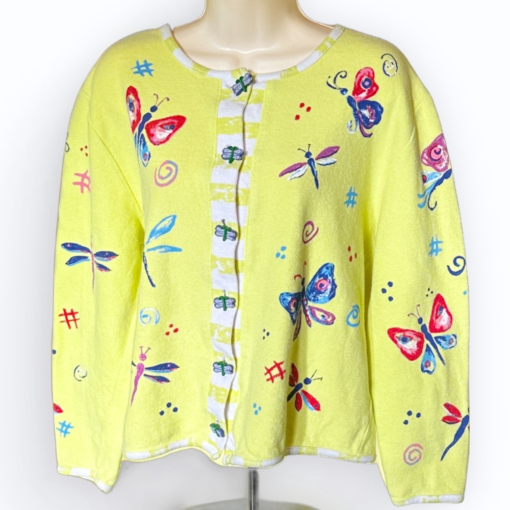 Romantic Woodland Fairy Dragonflies & Butterflies Cotton Cardigan Sweater ~ M